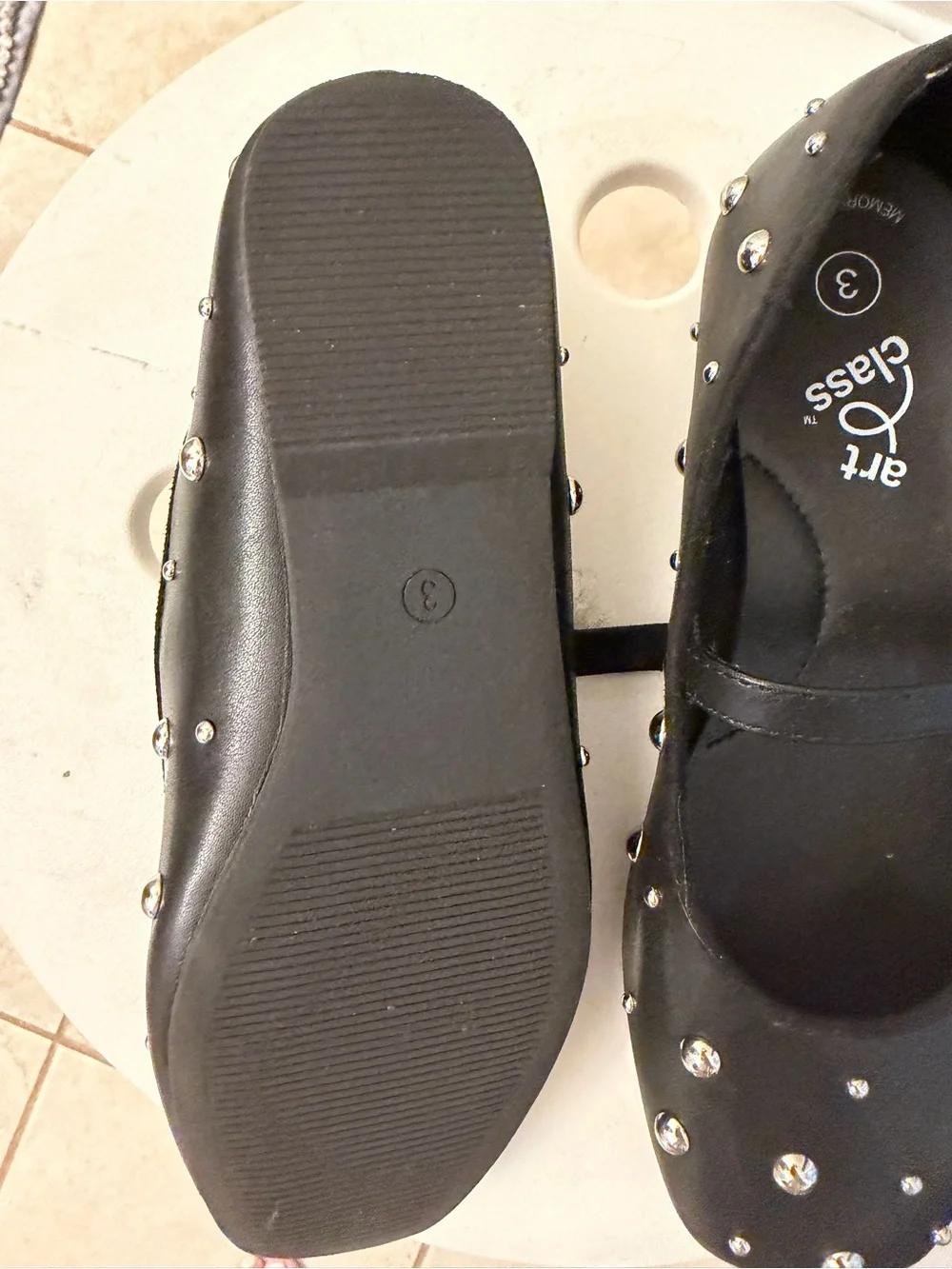 art class Black Mary Jane Flats with Stud Embellishments